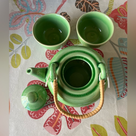 Beautiful Raku fired Green Glazed Ceramic Japanese Chinese Tea Set. NWOT - Picture 2 of 8
